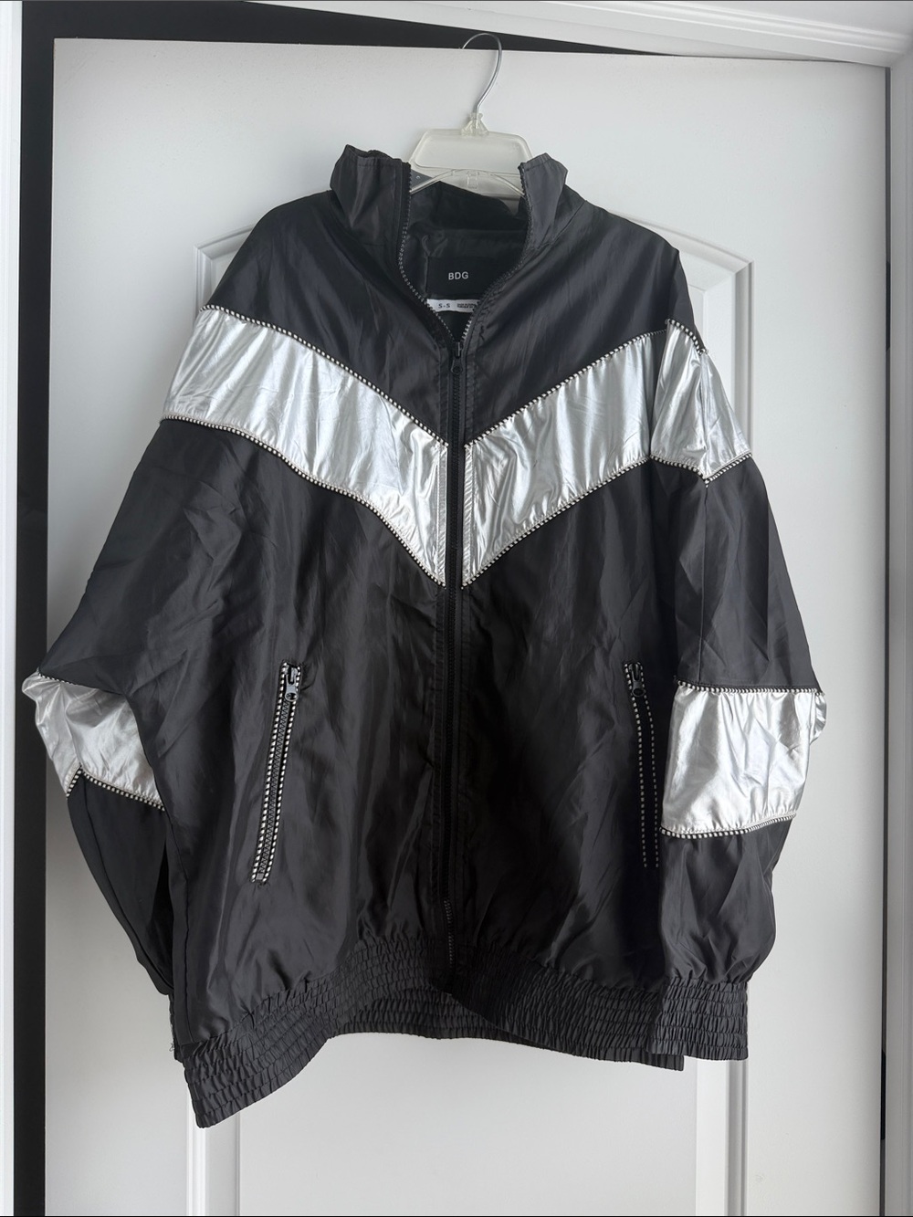 BDG Black Windbreaker with Silver Chevron Panels